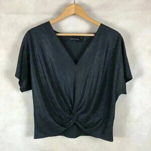 CODE x MODE Black V-neck Knot Front Dressy Top Size MEDIUM